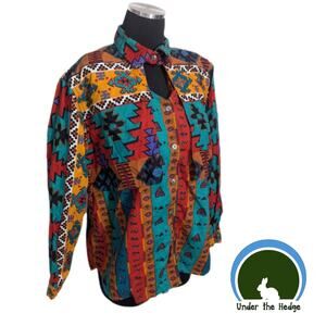 90s Rodeo Western Wear Multi Aztec Southerwestern Shirt Women's Medium cotton